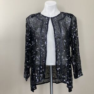 Vintage 100% Silk Beaded Sequin Jacket Going Out Evening Event Size XS - AS IS